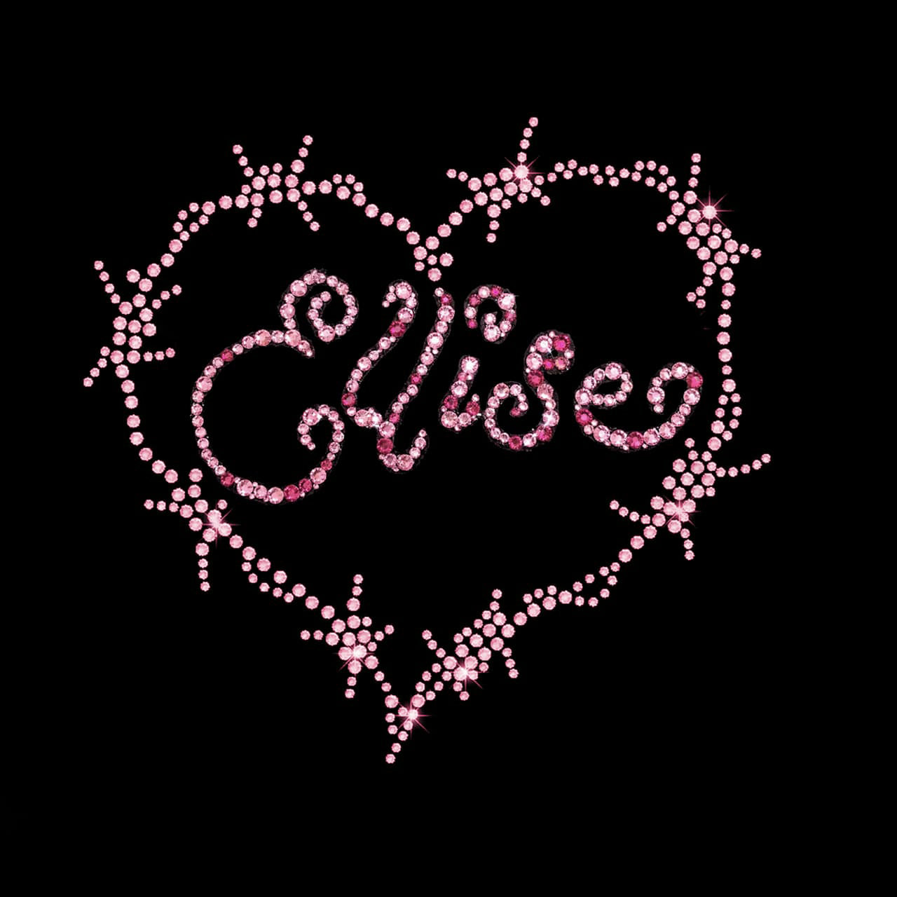 Pink rhinestone-style lettering reading 'Ellise' inside a heart-shaped border on a solid black background.